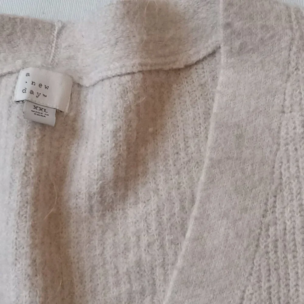 A New Day Beige Cream Plus Size Fuzzy Button Up V-Neck Cardigan Sweater Size XXL